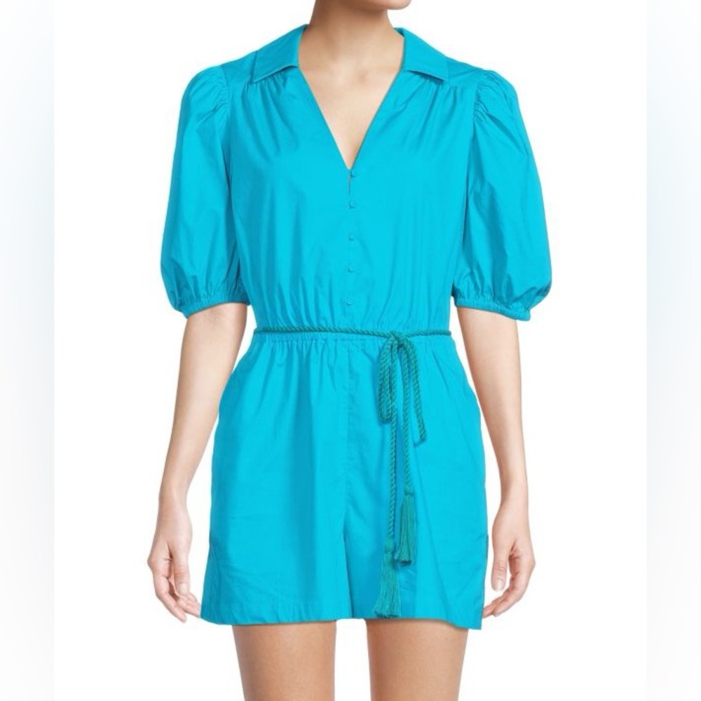 BCBGMAXAZRIA Women’s Blue Aqua Puff Sleeve Romper Size XS